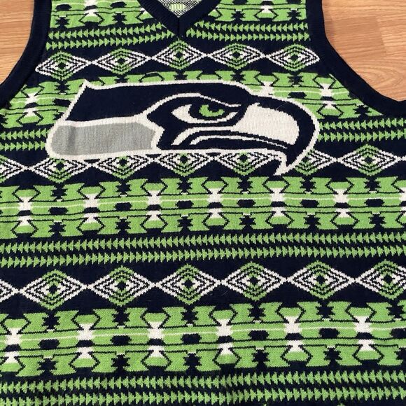NFL Seattle Seahawks Ugly Sweater Vest Men’s Large Knit Holiday Large Logo - Picture 7 of 10
